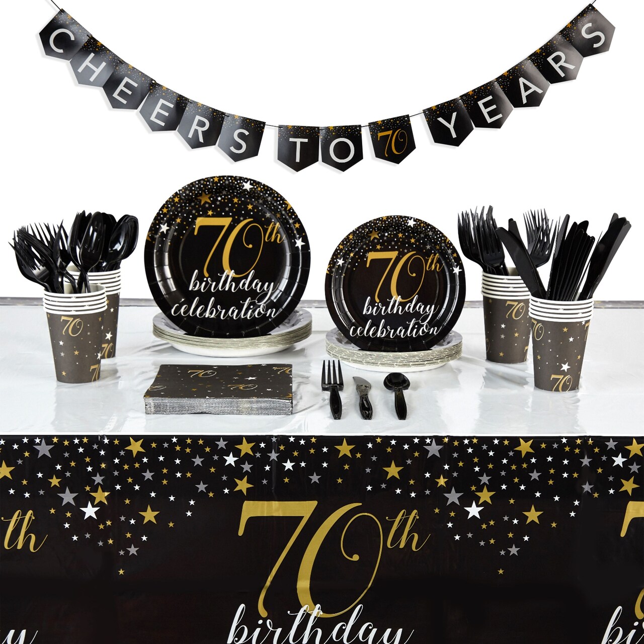 170 Piece 70th Birthday Party Supplies